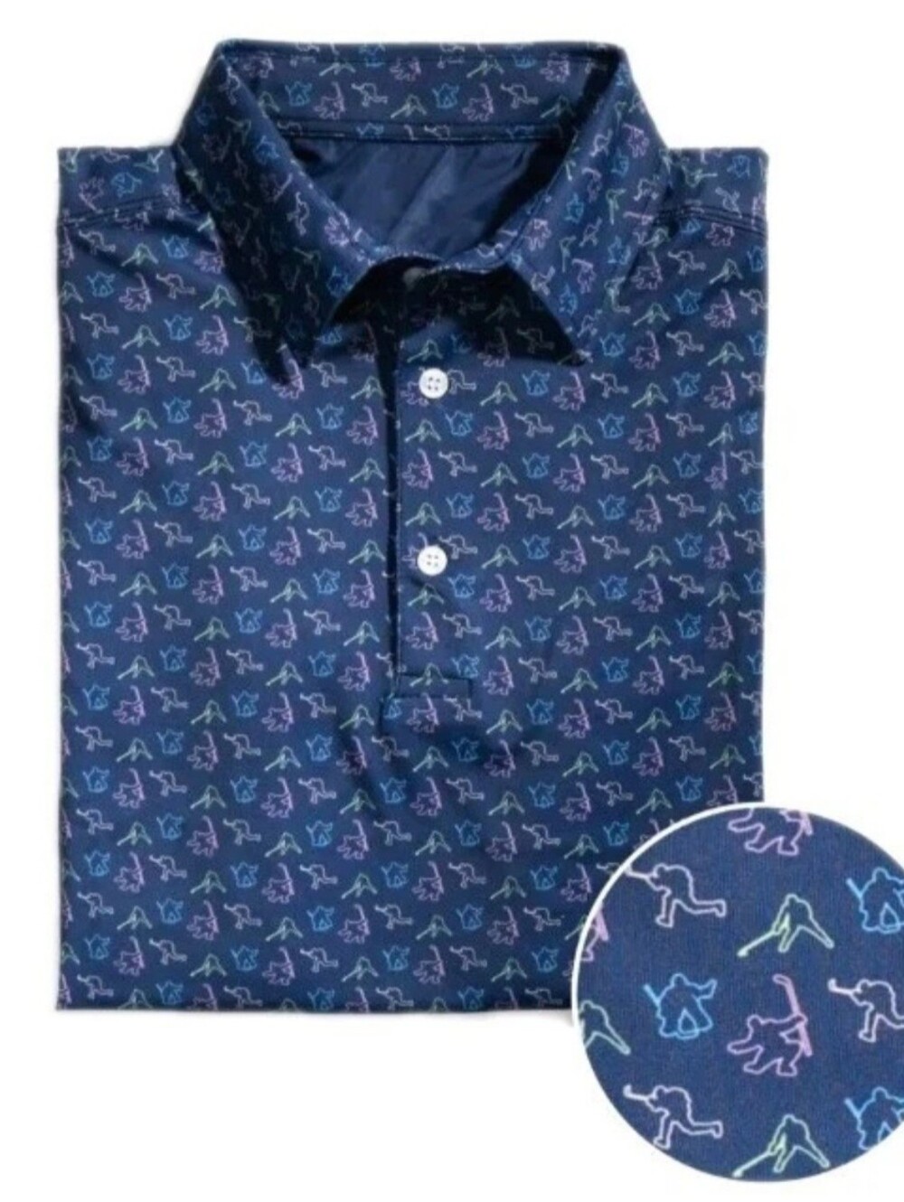 ChalkTalk Sports Boys Large Blue Neon HOCKEY Print Performance Polo Shirt SPF40+